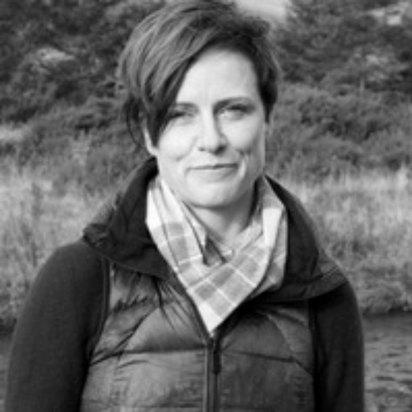 A black and white picture of Dr Julie Gibbings