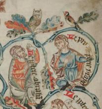 BL MS Add. 47682, ‘Holkham Bible Picture Book,’ 1327-35, detail from f. 10r, Abraham and Isaiah. 