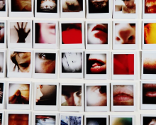 Still from 'Prosopagnosia' (2021, Steven Fraser): slides of faces, hands, other body parts in a grid