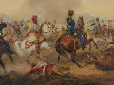 7th (Queen's Own), Hussars, charging a body of the Mutineer's Cavalry
