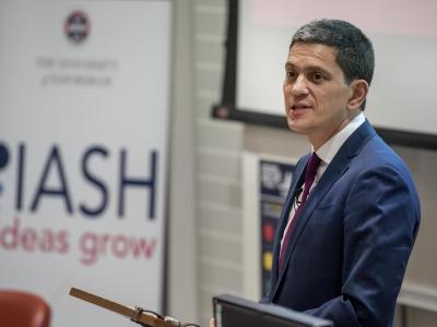 David Miliband delivering the 2019 Fulbright Legacy Lecture David Miliband