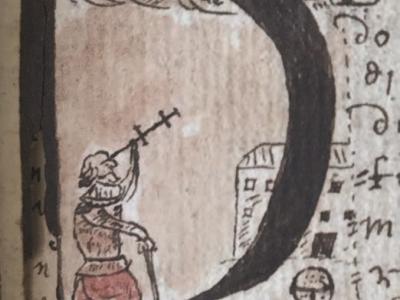 Illuminated manuscript image of man using stellar observation device