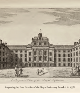 An illustration of the Royal Infirmary by Paul Sandby, 1738.