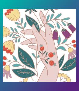A drawing of a hand reaching up through foliage