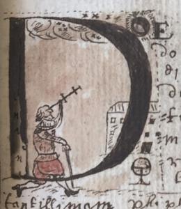 Illuminated manuscript image of man using stellar observation device
